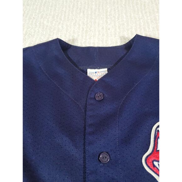 Cleveland Indians Majestic Size LG Short Sleeve Button Down Crew Neck Jersey - Picture 2 of 11